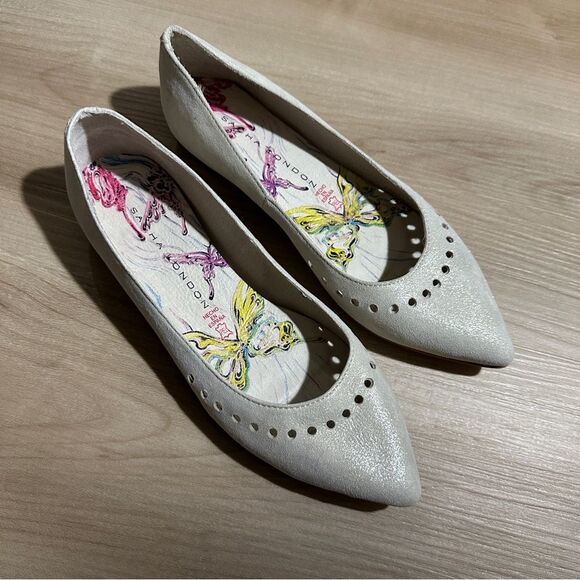 Sacha London Cream Sparkle Cut Out Flats Size 37 USA 6.5 Vintage - Picture 5 of 15